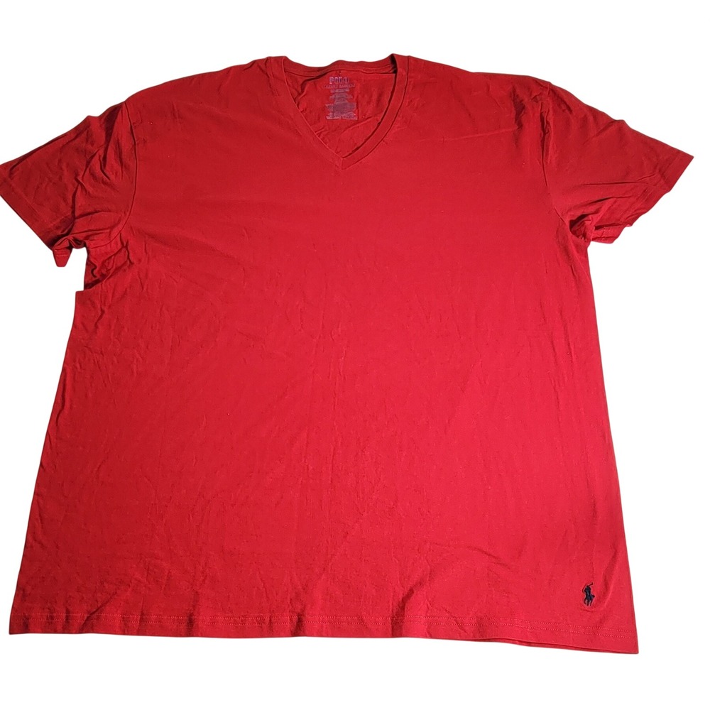 Polo Ralph Lauren Mens 2XL Red V-Neck T-Shirt Classic Fit Cotton Tee